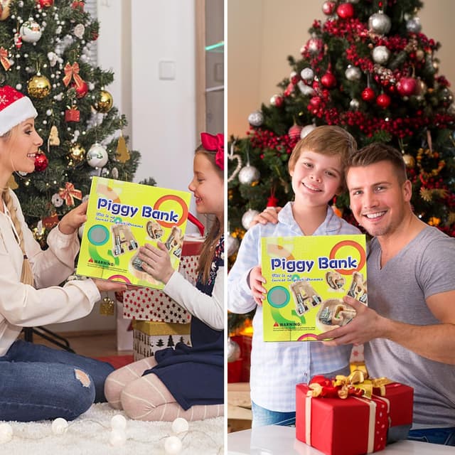 Detalle de Lakpopya personalisierte Spardose aus Holz für Kinder (transparentes Acryl, Zielbereich, A-Z Buchstabe) – Taufgeschenk & Deko