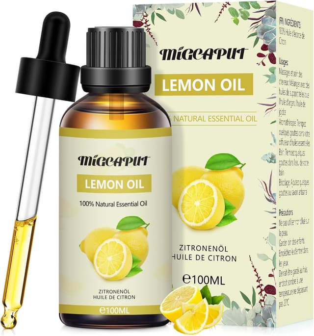 Detalle de Migcaput Ätherisches Zitronenöl (100 ml) – kaltgepresst, 100% naturrein für Diffuser & Raumduft