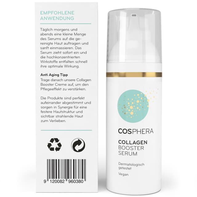 Detalle 2 de Cosphera Collagen Booster Serum (50 ml) Vegan mit Hyaluronsäure, Peptiden & Vitamin B3
