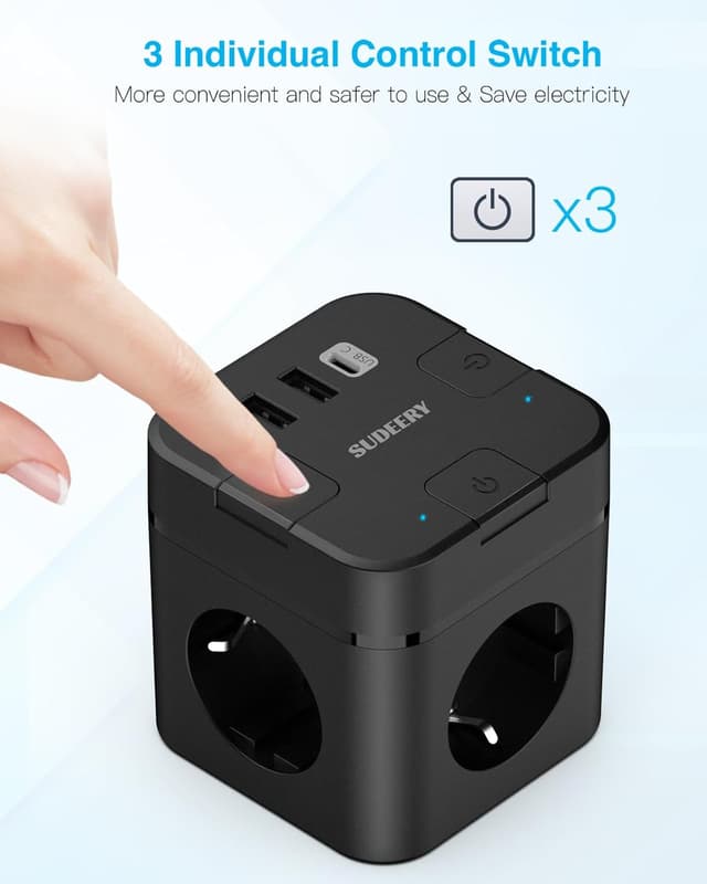 Detalle de 6-in-1 Steckdosenwürfel mit USB‑C, 4 m Kabel 🔌