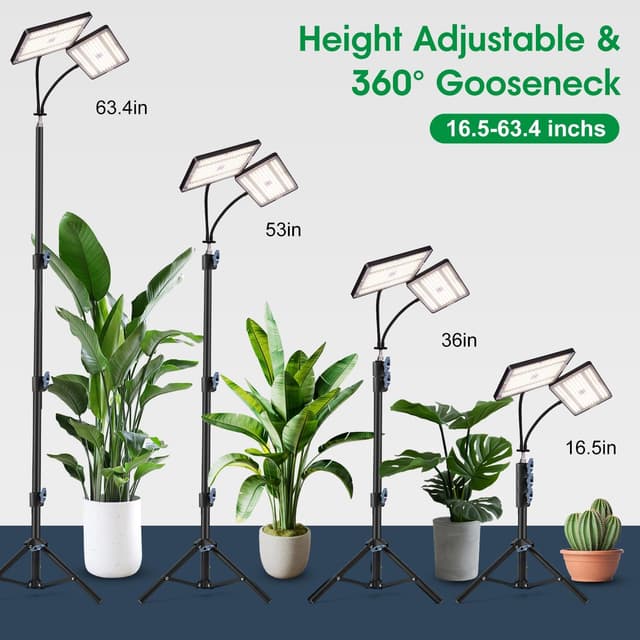 Detalle de LED Pflanzenlampe Vollspektrum mit 492 LEDs, Doppelkopf-Ständer 16–63" und Timer (10 Helligkeiten, Schwanenhals 360°)