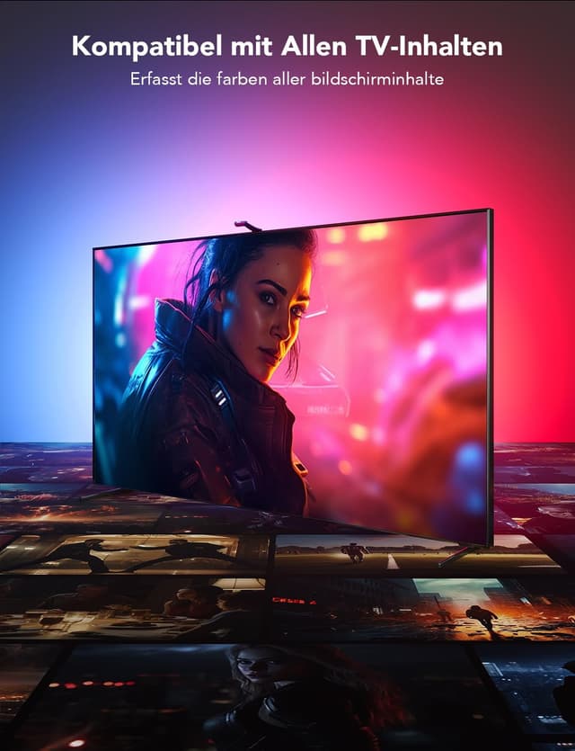 Detalle de Govee Envisual TV Hintergrundbeleuchtung T2 mit Dual-Kamera für 75–85 Zoll, RGBIC WiFi LED Strip (Alexa & Google Assistant)