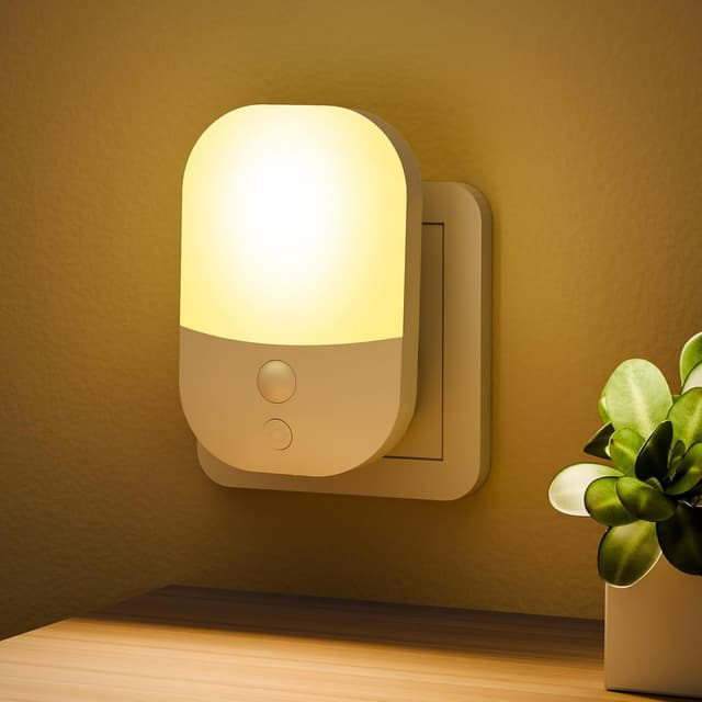 Detalle de Nachtlicht-Steckdose mit Dämmerungssensor und 5 Helligkeitsstufen (3000K Warmweiß) – für Flur, Treppen & Schlafzimmer
