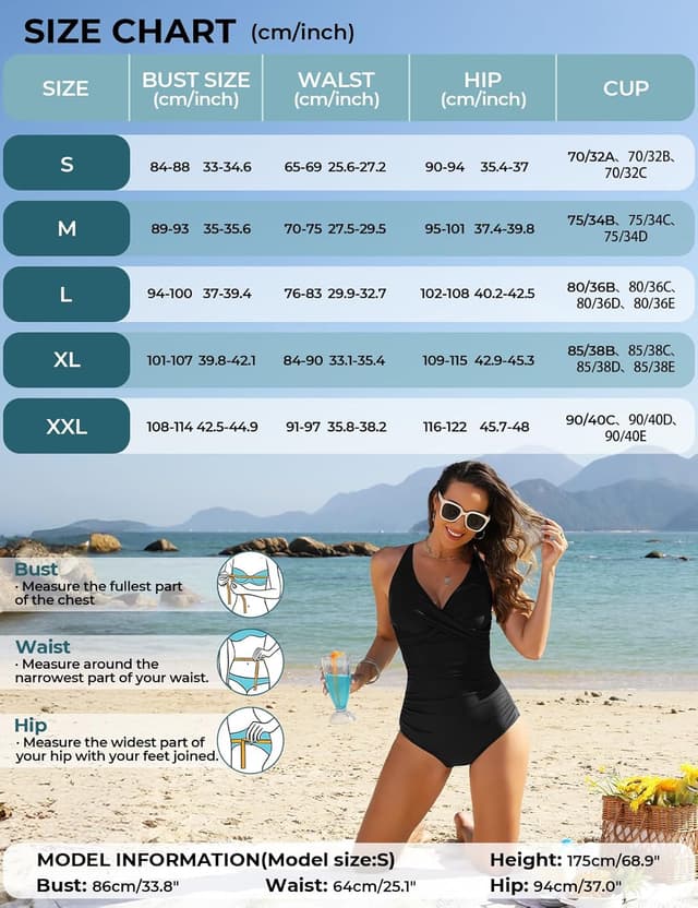 Detalle 2 de Tuopuda Costume da bagno intero da donna con scollo a V, push up e controllo pancia regolabile