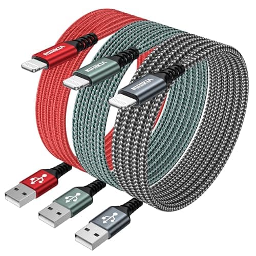 Detalle de NIBIKIA Cable Cargador iPhone Lightning MFi, 2 m y pack de 3 (compatible con iPhone 14/13/12/11 y más)