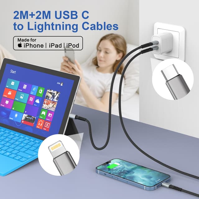 Detalle 2 de Lot de 2 câbles USB‑C vers Lightning 2 m certifiés MFi