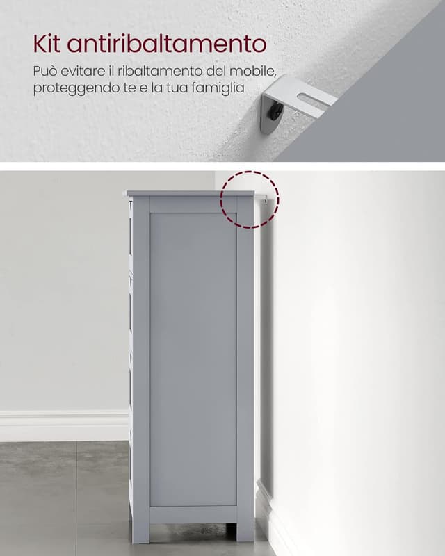 Detalle de VASAGLE Mobile da bagno LHC040P36 con 4 cassetti, armadio autoportante grigio mistico (30 x 30 x 82 cm)