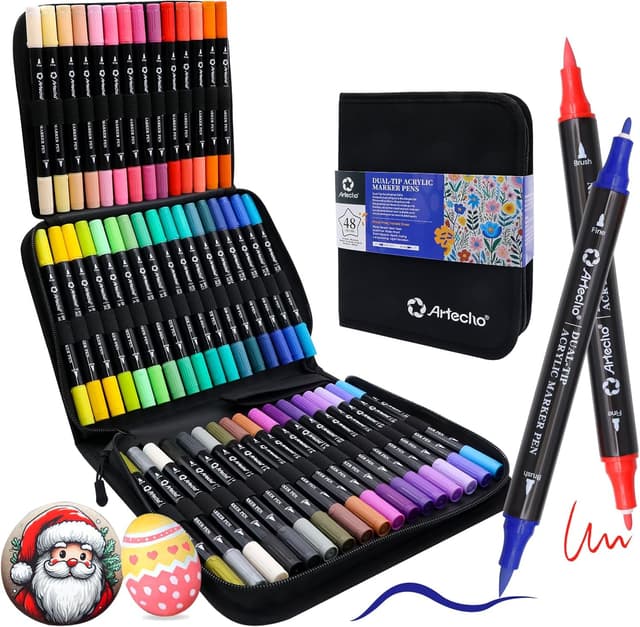 Thumbnail 6 de Artecho Acrylic Paint Markers 72 Colours with Bag – dual-tip pens for rock, pumpkin, wood, canvas and more