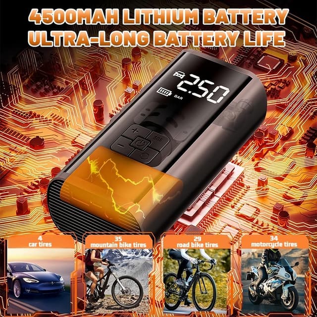 Detalle de flintronic Compressore Aria Portatile Auto Senza Fili 12 V USB-C fino a 150 psi