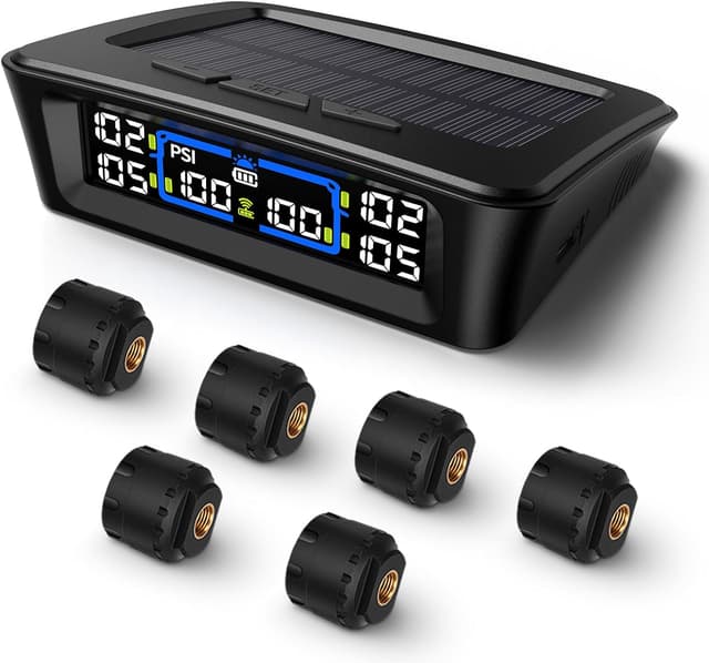 Detalle de Tymate TM12 RV Tire Pressure Monitoring System (TPMS) with USB-C/Solar Charging, Set of 6 Sensors, 2026 Version