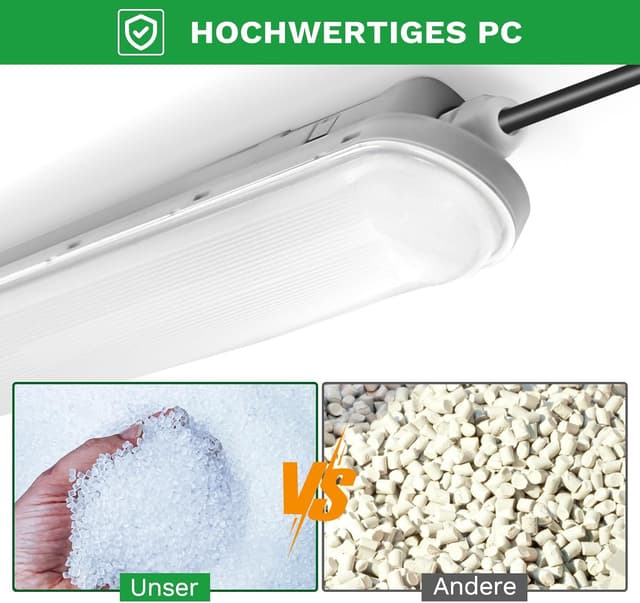 Detalle de TONFFI Feuchtraumleuchte LED 120 cm (36 W, 4.500 lm) IP65 – kaltweiß 6000 K, verknüpfbar