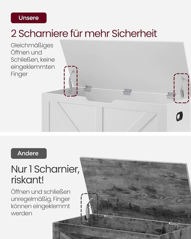 Detalle de VASAGLE Schuhbank mit Stauraum LSB060T14 – Sitztruhe im Landhausstil (40 x 100 x 46 cm)