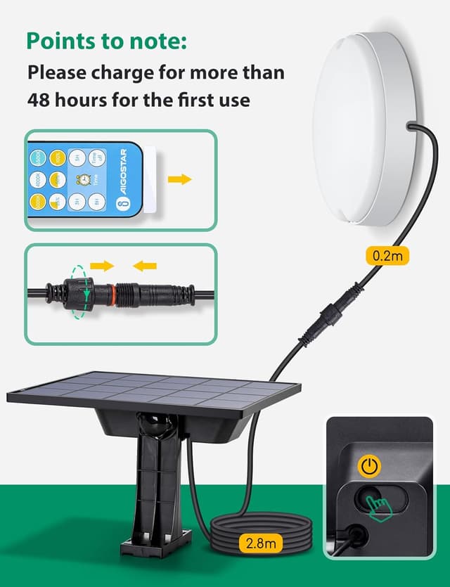Detalle de Aigostar Luce Solare LED da Esterno con telecomando 50W e 3 temperature (IP65) con cavo da 3 m