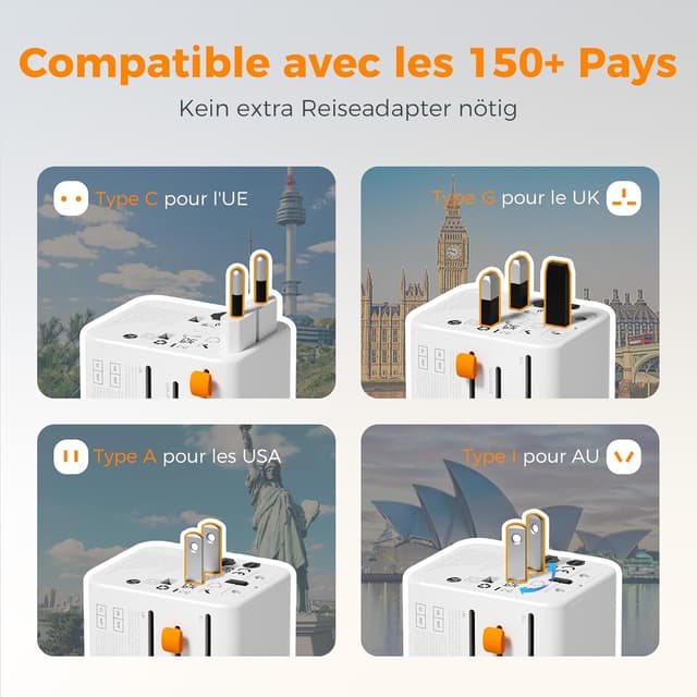 Detalle de TESSAN Adaptateur universel 2500 W 🔌