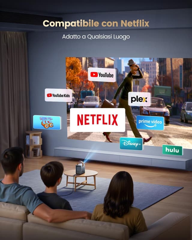 Detalle de WiMiUS P61 Pro Smart Proiettore Portatile 4K 700ANSI con Netflix e Dolby, Wi‑Fi e Bluetooth