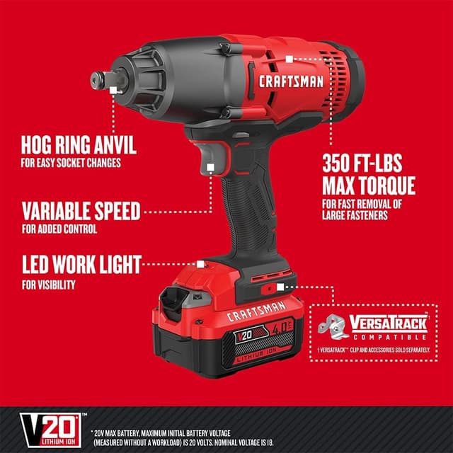 Thumbnail 1 de CRAFTSMAN CMCF900M1 1/2" Cordless Impact Wrench with 4Ah Battery