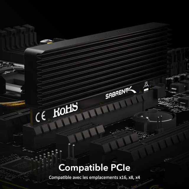 Detalle de SABRENT Adaptateur M.2 NVMe vers PCIe 3.0 x16/x8/x4 avec dissipateur et tampon thermique (EC-PCIE)