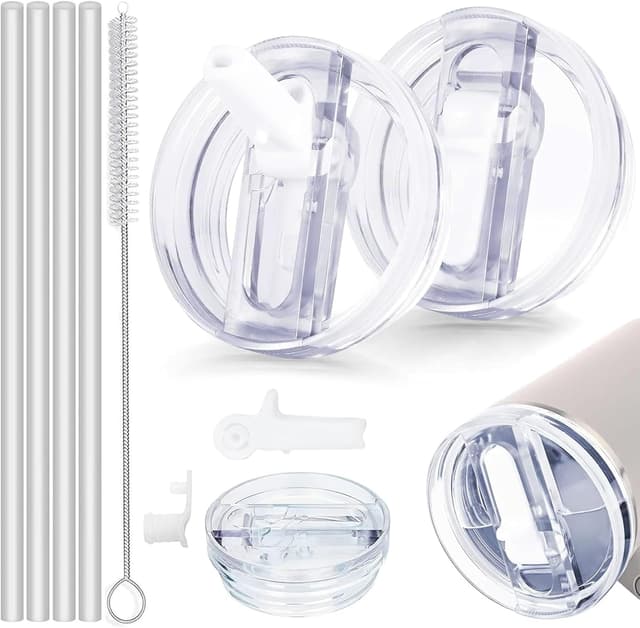 Detalle de ZeiLaBang Kakadi 2er-Set Auslaufsichere Deckel für Stanley Cup 40 oz inkl. 4 Trinkhalme + Reinigungsbürste