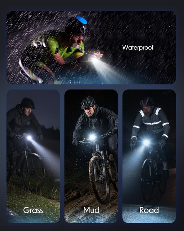 Detalle 2 de Tekwet Super Bright Bike Lights Set (USB rechargeable, IPX4 waterproof) for road, MTB and night rides