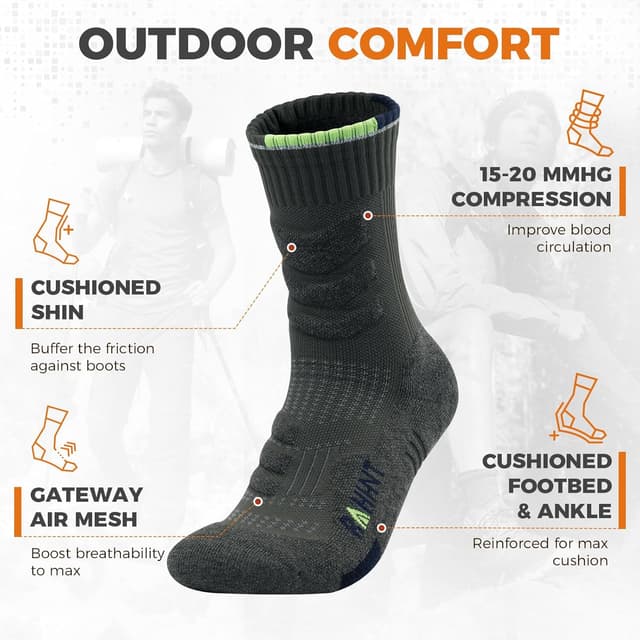 Detalle de Merino Wool Hiking Walking Socks (Men & Women) – Thick Anti-Blister Cushioned Compression, 3 Pairs Unisex