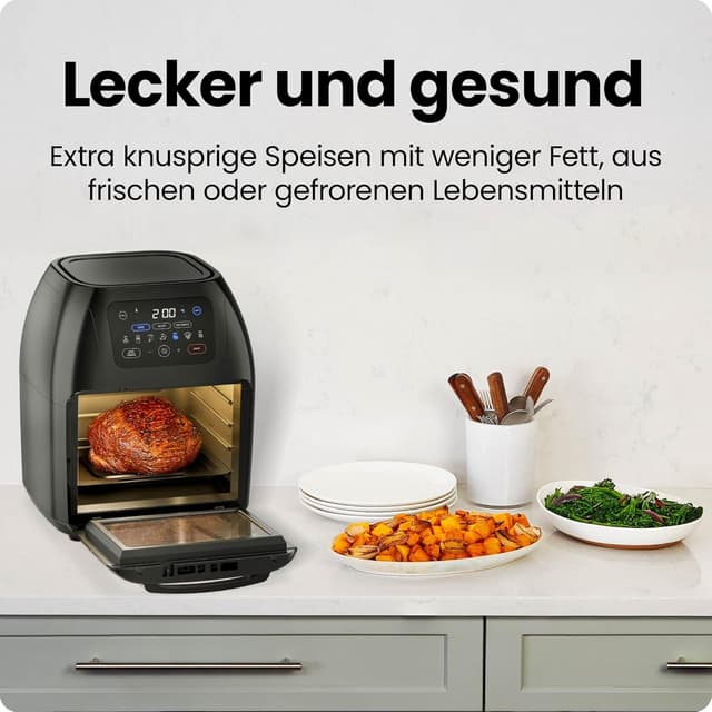 Detalle de Chefman multifunktionale digitale Heißluftfritteuse + Rotisserie (10 l, 17 Touch-Voreinstellungen) – XL Familiengröße