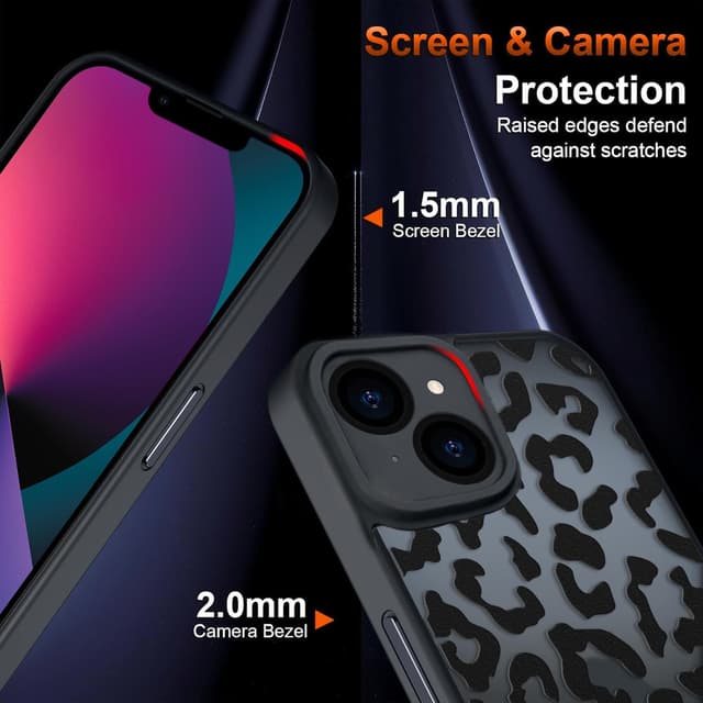 Detalle de Coqinen Cover per iPhone 13 con motivo leopardato, custodia traslucida opaca antiurto in PC+TPU