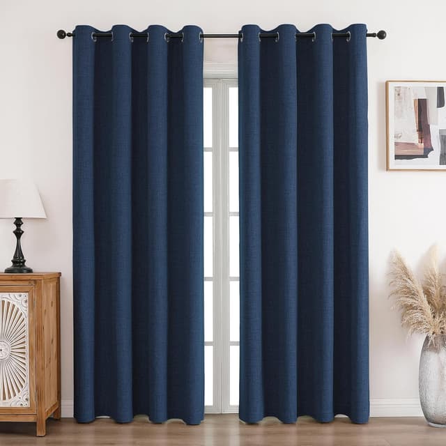Detalle de CUCRAF 100% Blackout Curtains Blue (108 Inch Drop) – 2 Panel Thermal Eyelet Soft Texture