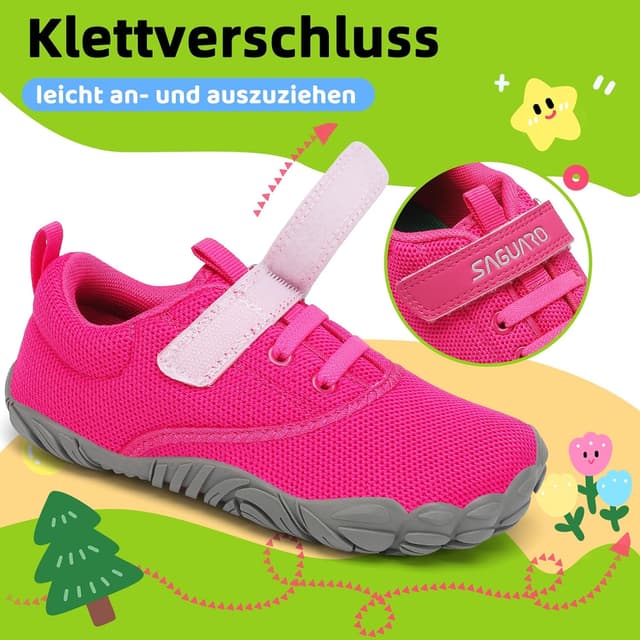 Detalle de SAGUARO Kinder Barfußschuhe mit 5-mm-Sohle, rutschfester Gummisohle & Klettverschluss (Gr. 24–36)