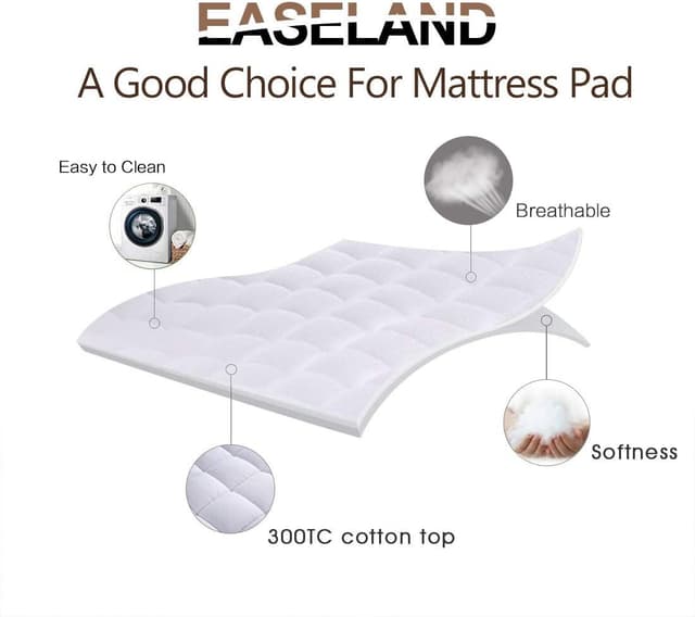 Detalle de EASELAND King Quilted Mattress Pad Cover (Deep Pocket, 21"), Cotton Top & Down-Alternative Fill