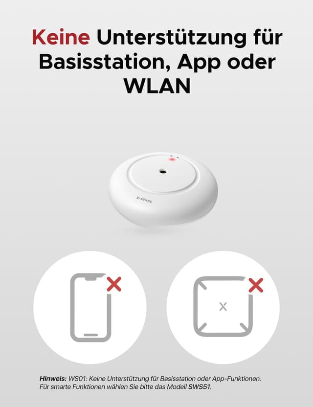 Detalle de X-Sense STANDALONE WS01 Mini-Wassermelder ohne App (3er Set) – batteriebetrieben, IP66, 110 dB Alarm