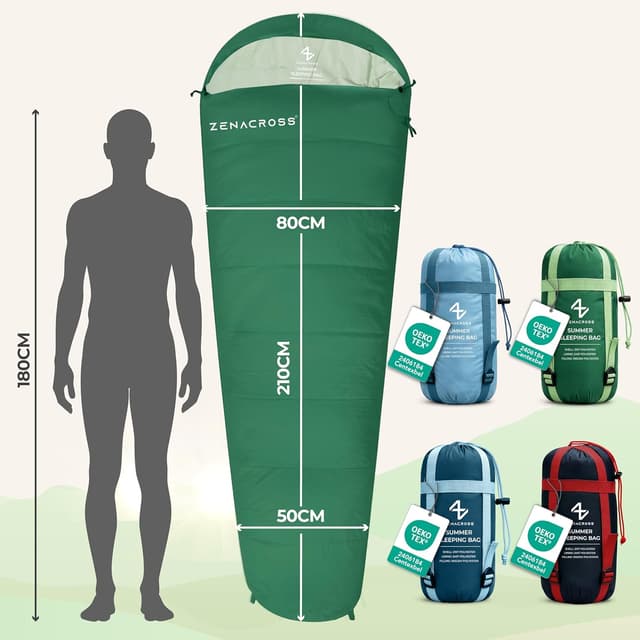 Detalle 2 de Zenacross sac de couchage adulte été 1 personne ultra léger 900 g (compact & facile à transporter)