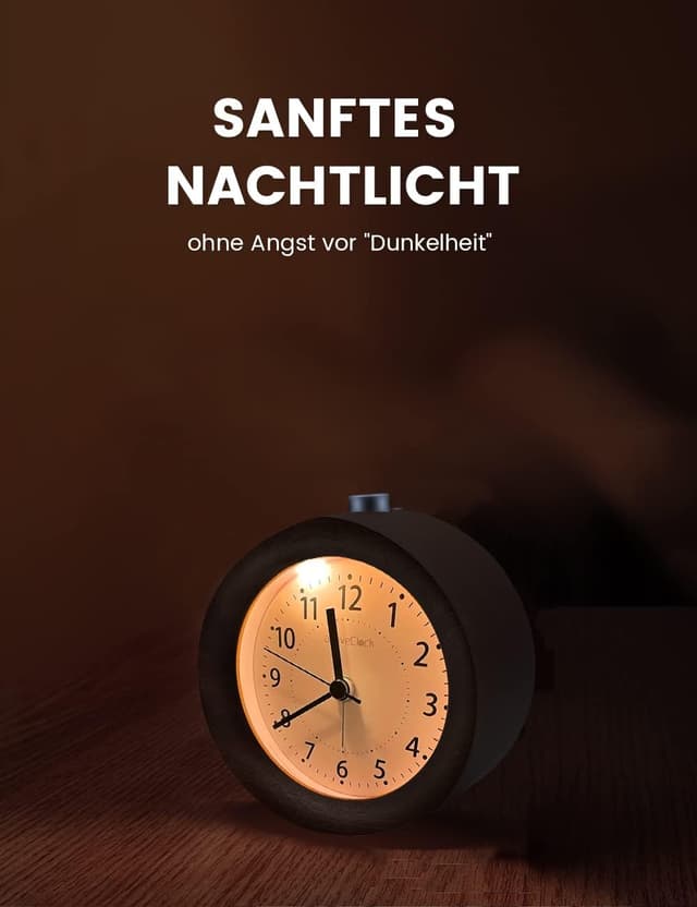 Detalle de aboveClock Analog-Wecker aus Holz ohne Ticken mit Snooze und Nachtlicht (Naturholz hellbraun)