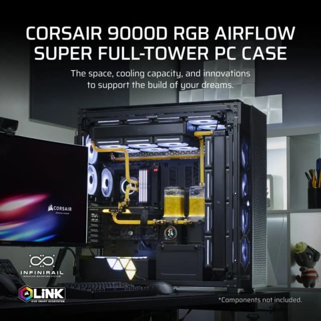 Detalle 2 de Corsair iCUE LINK 9000D RGB Airflow Full Tower ATX con USB-C y cristal templado negro