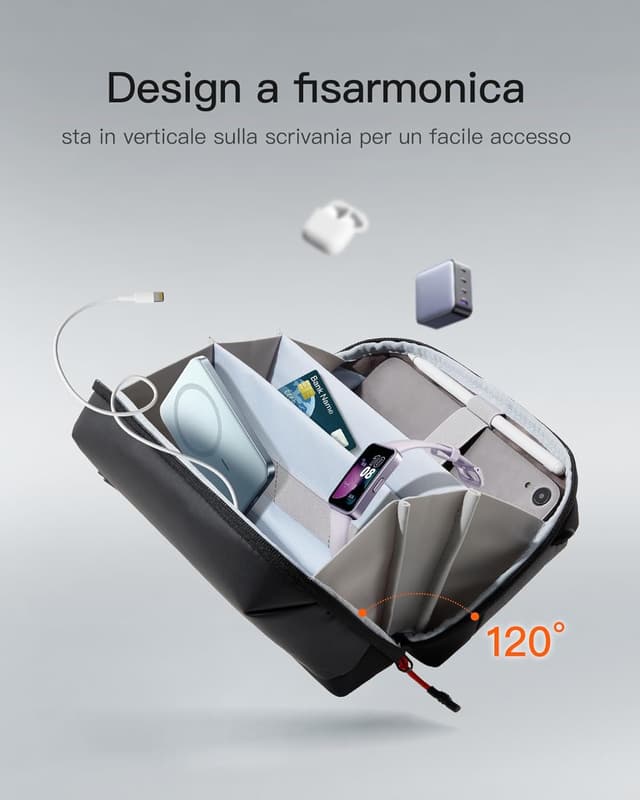 Detalle de Inateck Organizer pratico per accessori elettronici con 20 sezioni e divisori magnetici, nero