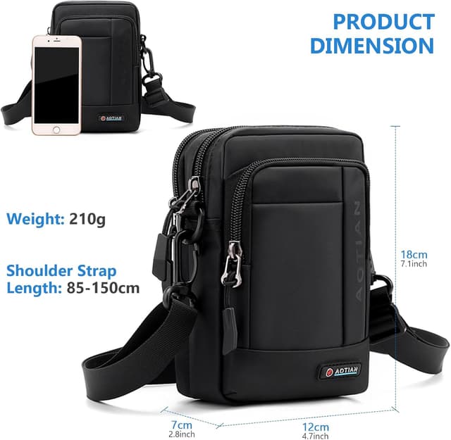 Detalle de SPAHER Borsello uomo con tracolla regolabile 3 in 1 per cellulare, impermeabile in nylon