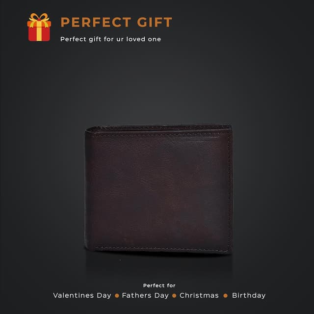 Detalle de Oak Leathers brown leather bi-fold wallet for men with 9 card slots and RFID blocking