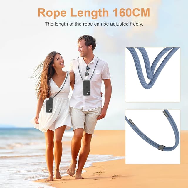 Detalle de Custodia OLEPHY per iPhone 17 con cordino regolabile, trasparente antiurto e anti-graffio (blu)