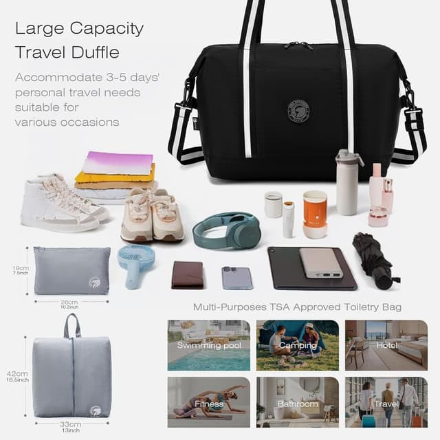 Detalle de SPAHER 2X Borsone da Viaggio Bagaglio a Mano 40x30x25 cm, 30 L (pieghevole) – impermeabile per palestra e weekend