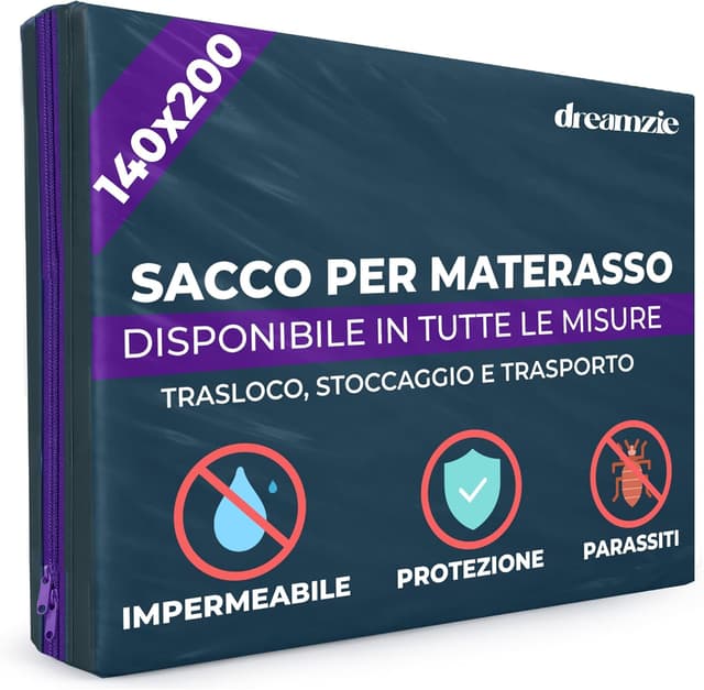 Detalle de Dreamzie coprimaterasso in plastica opaca 140x200 cm con cerniera (per trasloco, stoccaggio e trasporto, spessore fino a 30 cm)