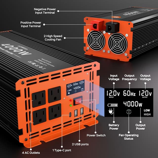 Thumbnail 1 de 4000W Power Inverter 12V to 110V AC