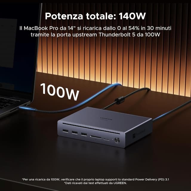 Detalle 2 de UGREEN Maxidok Thunderbolt 5 Docking Station Revodok 10 in 1 con 2×TB5 120Gbps, DisplayPort 8K60 e RJ45 Gigabit