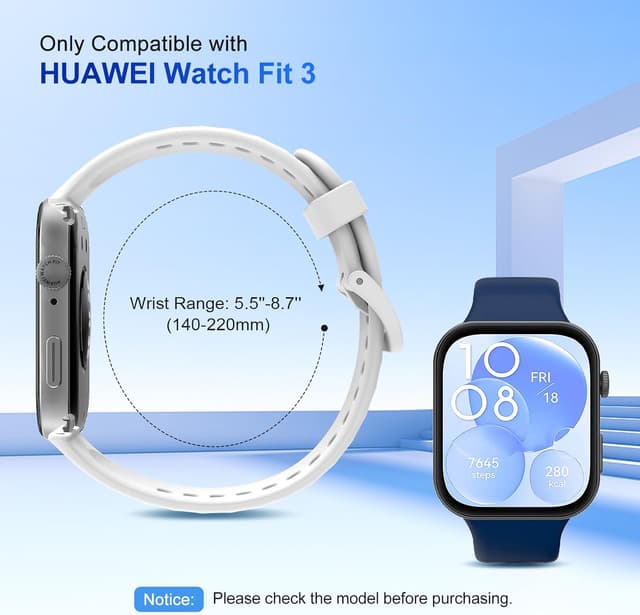 Detalle 2 de TiMOVO Sport Bands for Huawei Watch Fit 3 – Soft Silicone Adjustable Replacement Straps (Black, Midnight Blue, White)