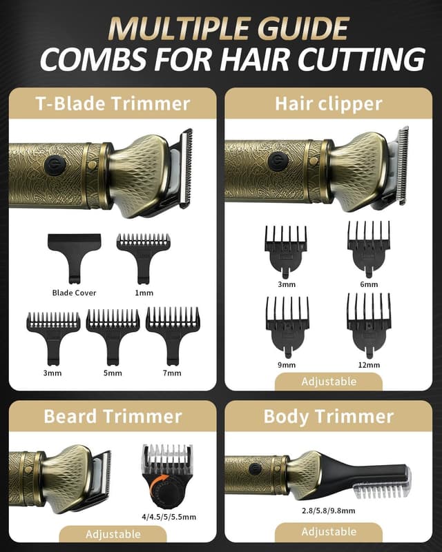 Detalle 1 de 7 in 1 Beard Trimmer & Hair Clippers Kit with LCD Display, T-Blade Cordless Grooming Set (Up to 90 Minutes)