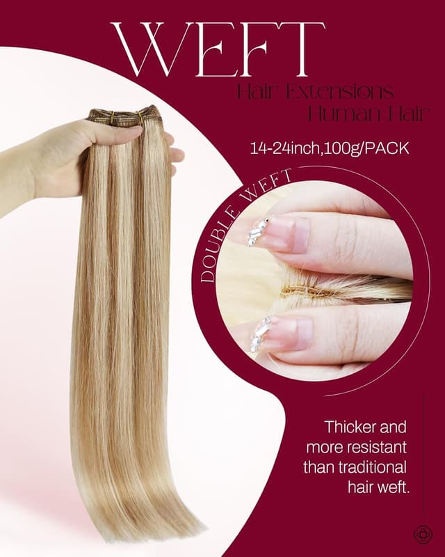 Detalle de Moresoo Sew-In Weft Hair Extensions (Remy Human Hair) Highlight Color #6 Medium Brown & #60 Platinum Blonde, 100g 14-inch