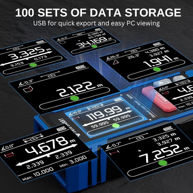 Detalle de SainSmart misuratore laser doppio ricaricabile fino a 120 m con LCD retroilluminato e misure area/volume/angolo