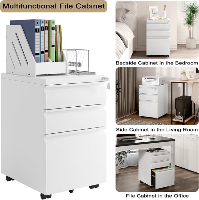 Thumbnail 8 de WOLTU Archivador Móvil con 3 Cajones y Cerradura 🗄