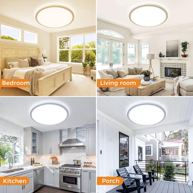 Detalle de slochi Deckenlampe LED 39 cm (36 W, 4.200 lm) mit 3 Farbtemperaturen & IP44 für Bad & Küche