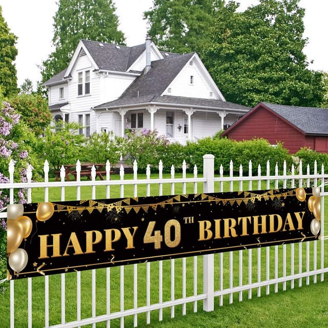 Detalle de Large Happy 40th Birthday Decoration Banner (Black & Gold) 9.8 x 1.6 ft Polyester