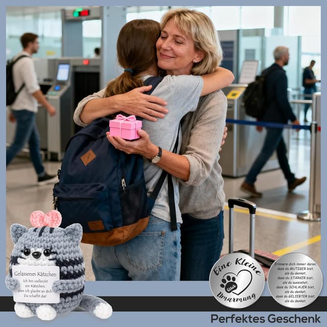 Thumbnail 6 de Tixlux Pocket Hug Positive Katze – handgefertigte Strick-Katzen Dekofigur mit Glücksbringer für Mitbringsel