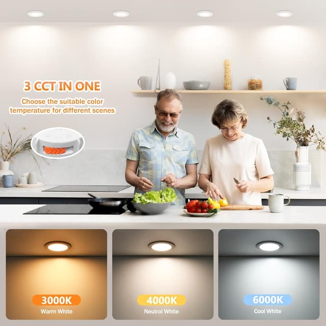 Detalle de YindaLux LED-Einbaustrahler 230 V dimmbar 5 W (3CCT, 6er-Set) – ultraflach, IP44 für Bad